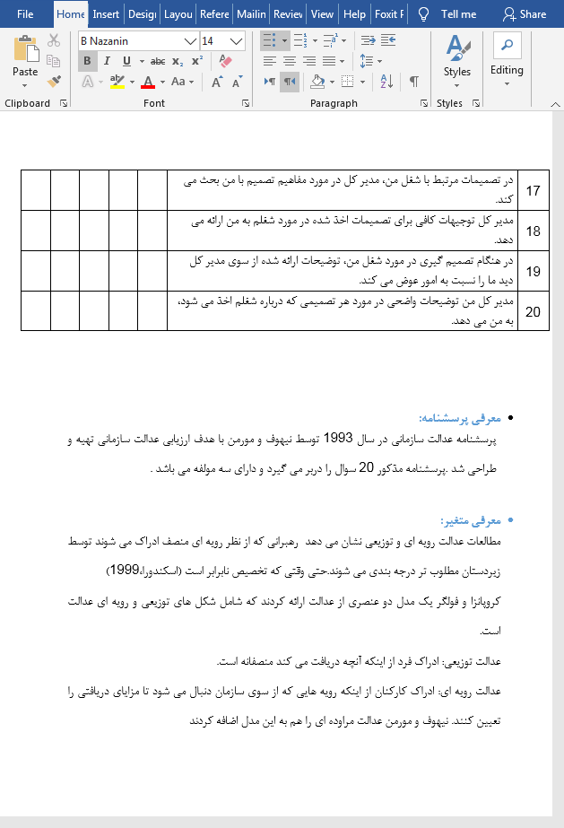 پرسشنامه عدالت سازمانی