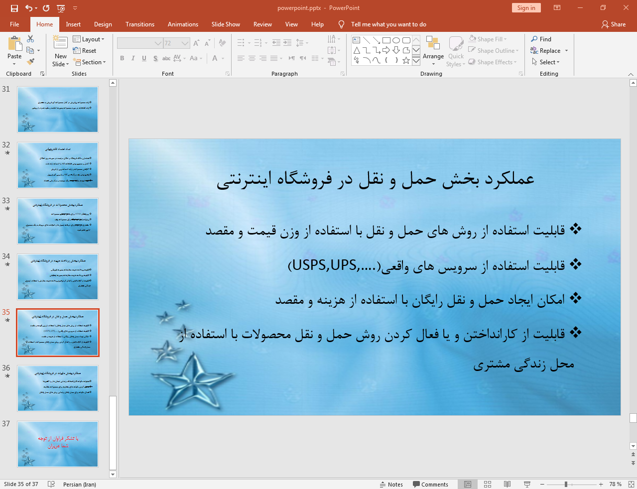 عملکرد بخش حمل و نقل در فروشگاه اینترنتی