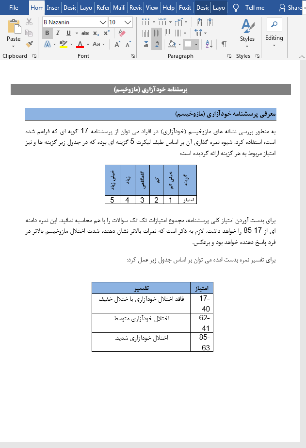 پرسشنامه خودآزاری