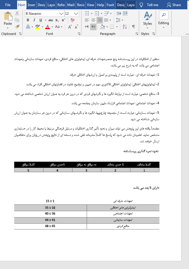 پرسشنامه اخلاق اداری کارکنان