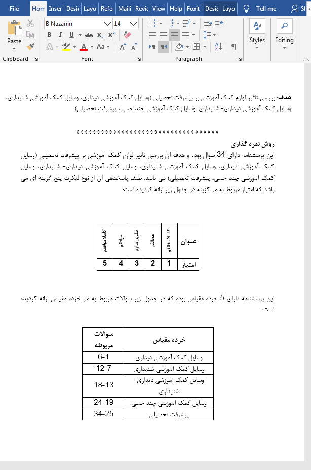 پرسشنامه لوازم کمک آموزشی و پیشرفت تحصیلی